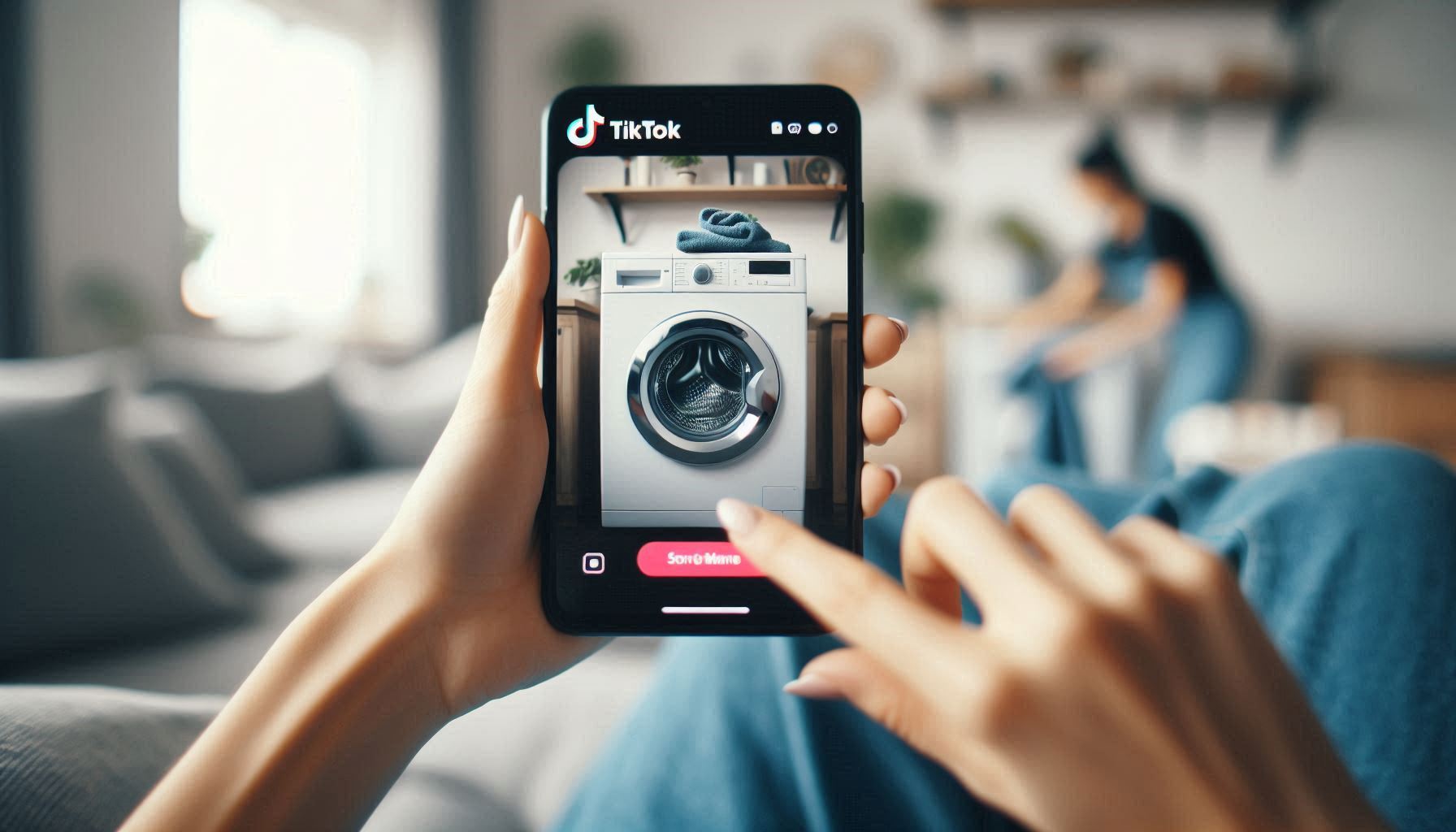 Video en TikTok sobre limpieza de lavadora activa recordatorio de mantenimiento en casa. Influencia de las redes sociales en el cuidado del hogar en Santiago.