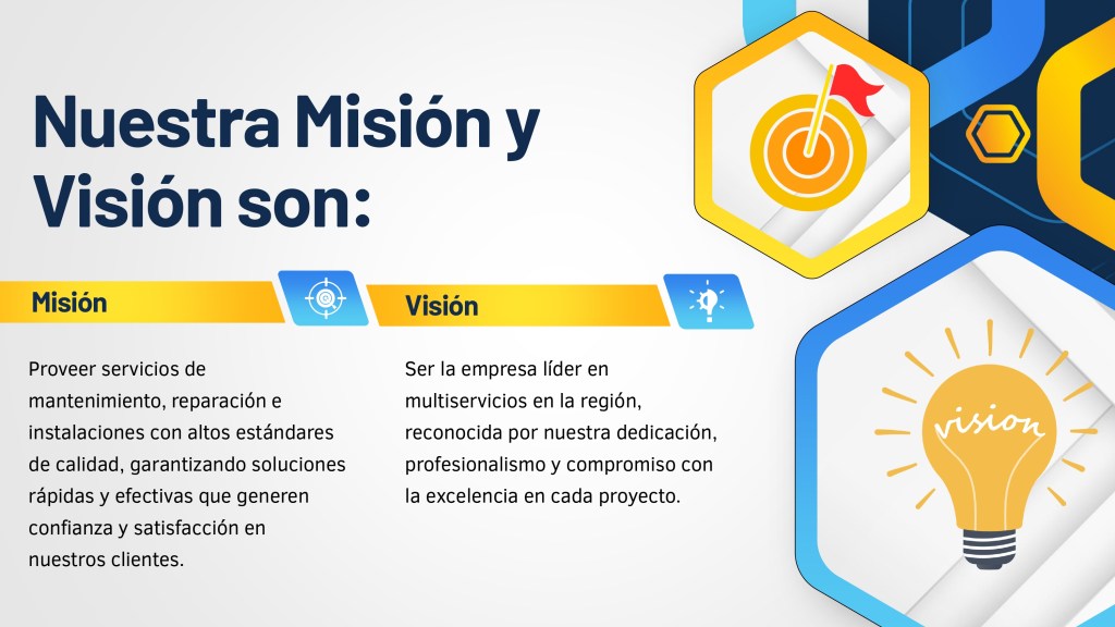 Bombilla de luz con la palabra 'visión' escrita, representando la meta de Parrbric de ser la empresa líder en multiservicios en la región, con una misión de proveer servicios de mantenimiento y reparación con altos estándares de calidad.