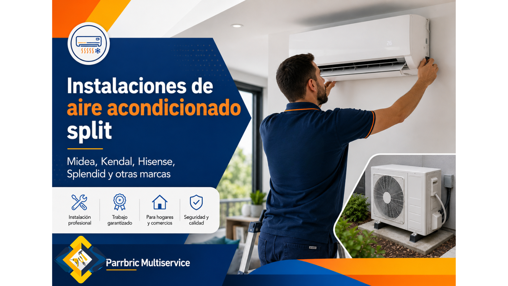 Instalaciones de aire acondicionado split: Midea, Kendal, Hisense, Splendid y otras&nbsp;marcas